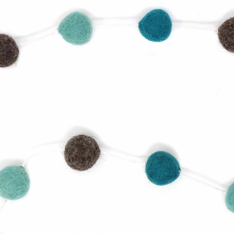 Hand Crafted Felt from Nepal: Pom Pom Garlands, Grey/Blue - Global Groove Direct