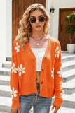 Floral Ribbed Trim Drop Shoulder Cardigan - Trendsi