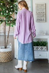 Veveret Raw Hem Button Up Long Sleeve Shirt - Trendsi - Flyclothing LLC