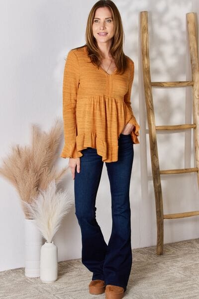 Hailey & Co Full Size V-Neck Flounce Sleeve Blouse - Trendsi
