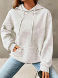 Textured Drawstring Drop Shoulder Hoodie - Trendsi
