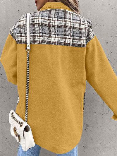 Plaid Button Up Dropped Shoulder Jacket - Trendsi - Flyclothing LLC