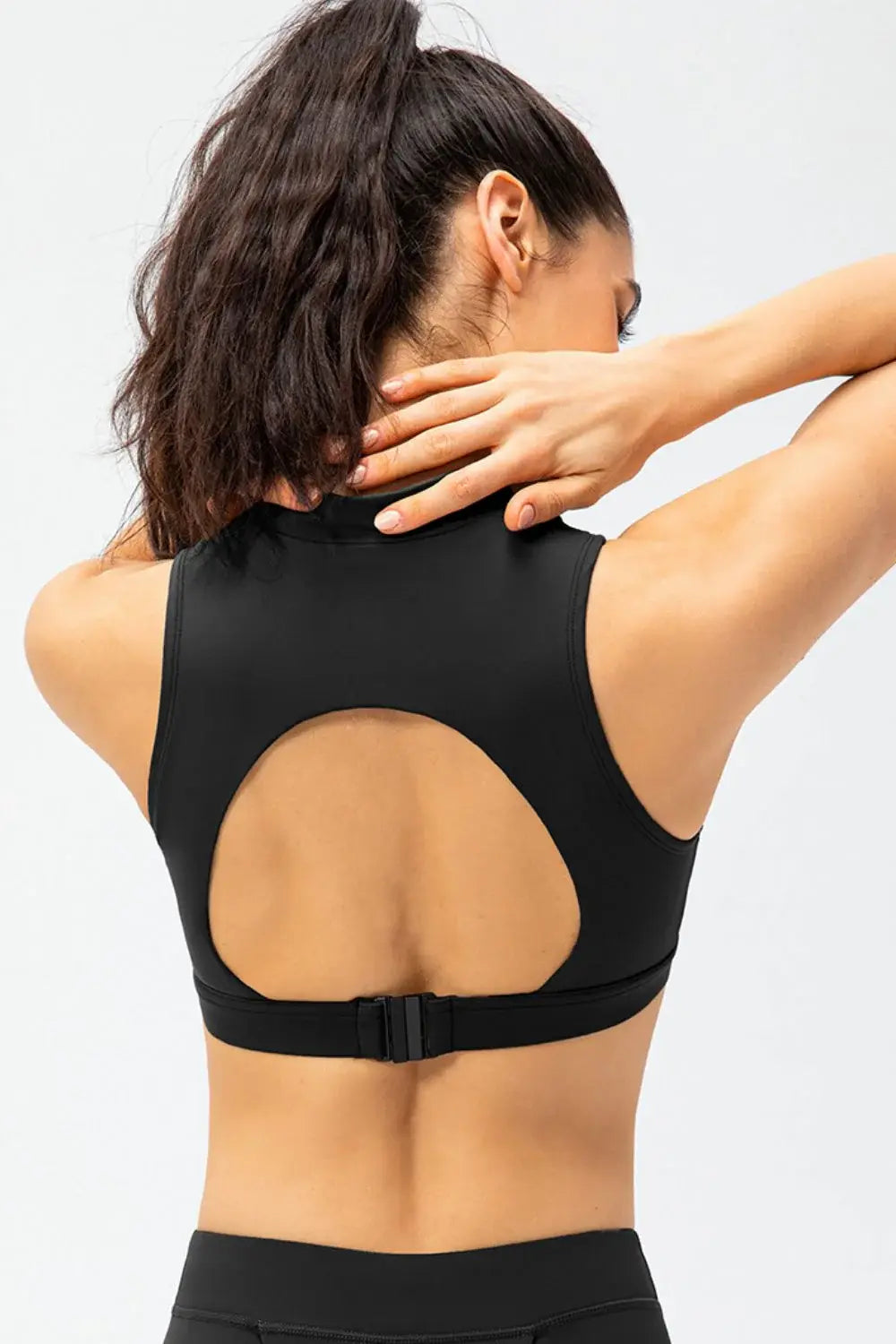 Full Size Cropped Cutout Back Zipper Front Active Tank Top - Trendsi - Flyclothing LLC