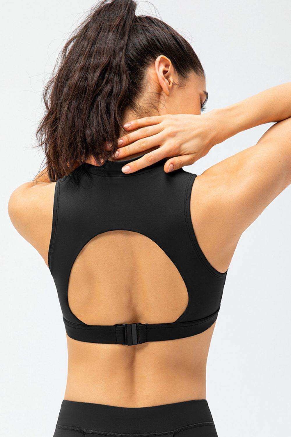 Full Size Cropped Cutout Back Zipper Front Active Tank Top - Trendsi - Flyclothing LLC