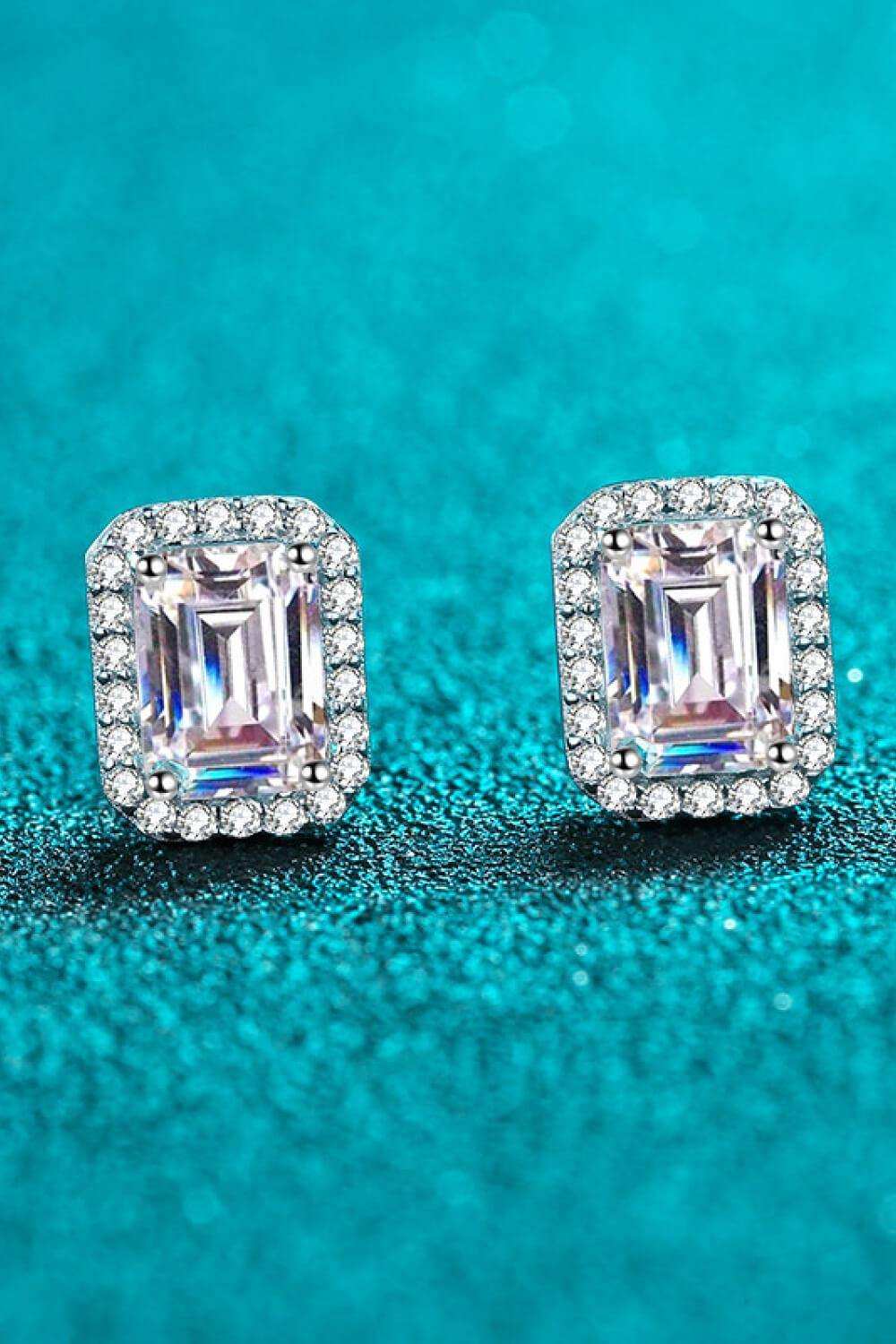 1 Carat Moissanite Rhodium-Plated Square Stud Earrings - Trendsi - Flyclothing LLC
