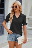 Eyelet Johnny Collar Short Sleeve Blouse - Trendsi - Flyclothing LLC