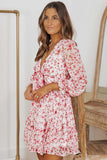 Floral Deep V Flounce Sleeve Mini Dress - Trendsi - Flyclothing LLC