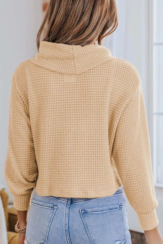 Waffle-Knit High Neck Top - Trendsi - Flyclothing LLC