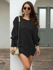 Full Size Boat Neck Lantern Sleeve Openwork Knit Top - Trendsi