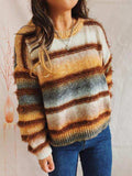 Striped Round Neck Long Sleeve Sweater - Trendsi - Flyclothing LLC