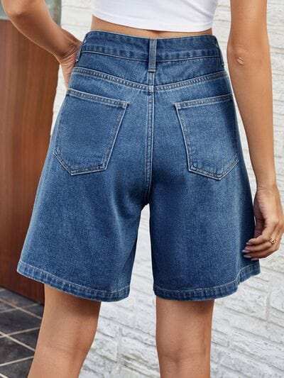 High Waist Denim Shorts with Pockets - Trendsi - Flyclothing LLC
