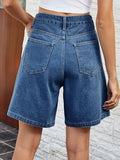 High Waist Denim Shorts with Pockets - Trendsi