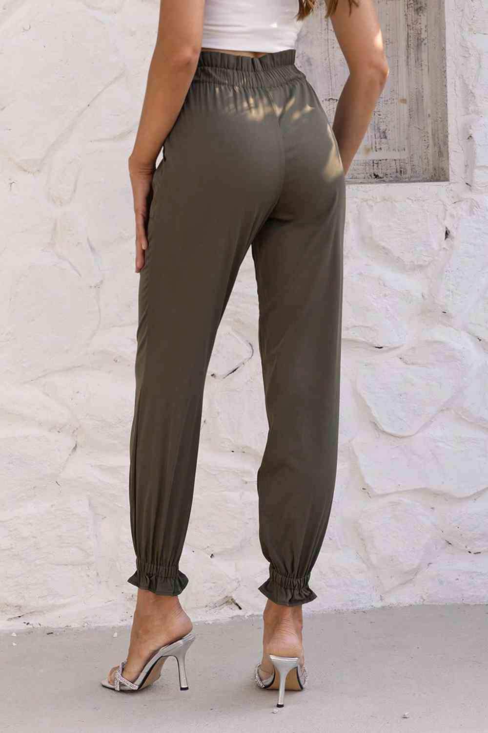 Paperbag Waist Pants with Pockets - Trendsi - Flyclothing LLC