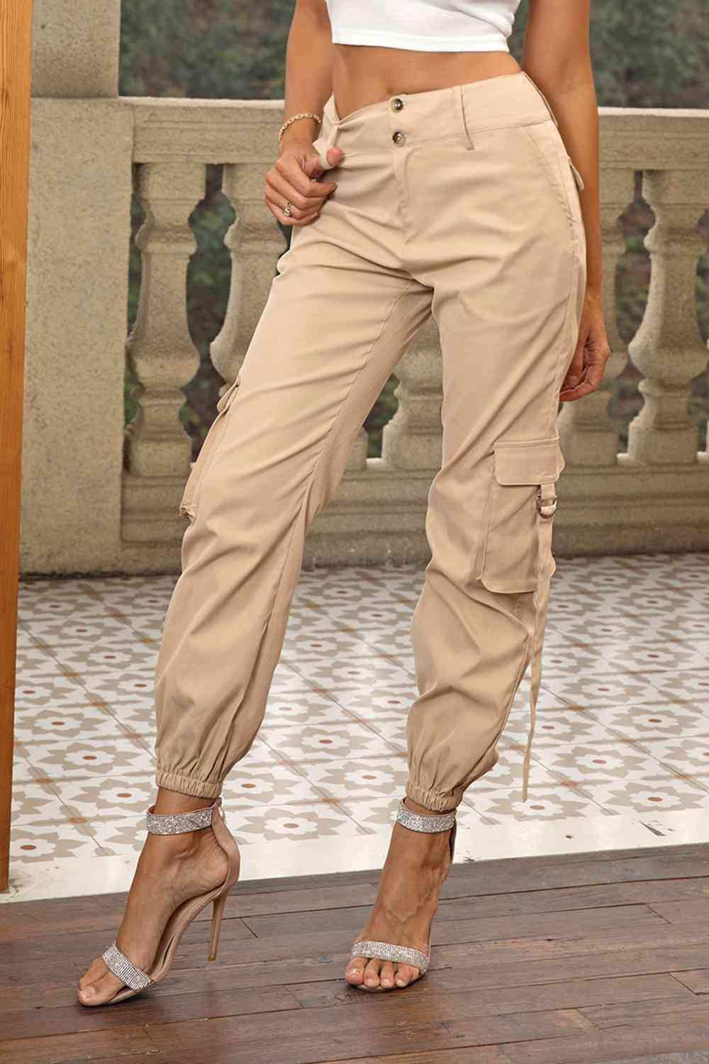 High Waist Cargo Pants - Trendsi - Flyclothing LLC