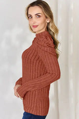 Basic Bae Full Size Ribbed Mock Neck Puff Sleeve T-Shirt - Trendsi - Flyclothing LLC