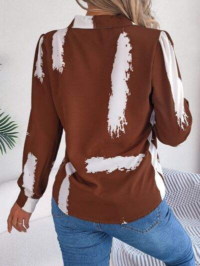 Printed Collared Neck Button Up Shirt - Trendsi - Flyclothing LLC