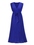 Tied Surplice Cap Sleeve Pleated Dress - Trendsi - Flyclothing LLC