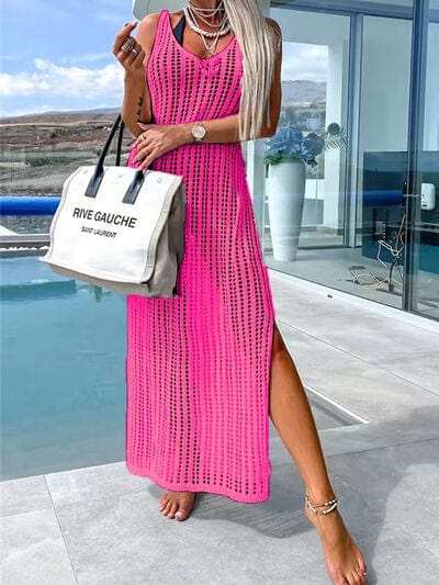 Openwork Slit Cutout Wide Strap Dress - Trendsi