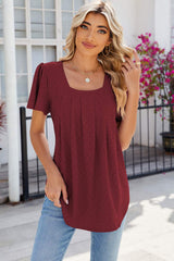 Eyelet Square Neck Flutter Sleeve Blouse - Trendsi - Flyclothing LLC