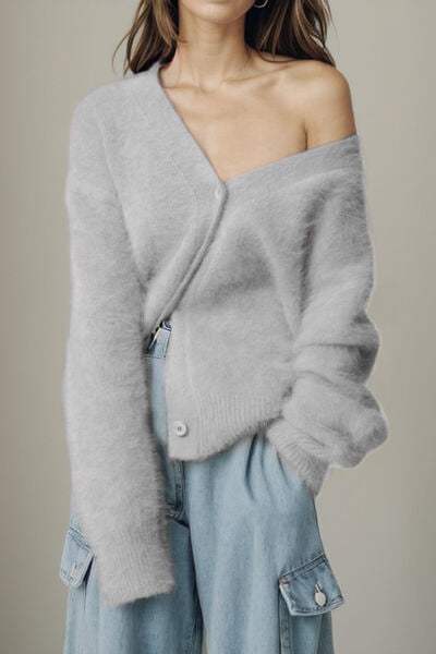 Button Up Dropped Shoulder Cardigan - Trendsi - Flyclothing LLC