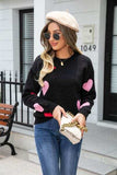 Heart Round Neck Droppped Shoulder Sweater - Trendsi - Flyclothing LLC