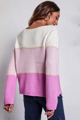 Color Block Horizontal Ribbing Sweater - Trendsi