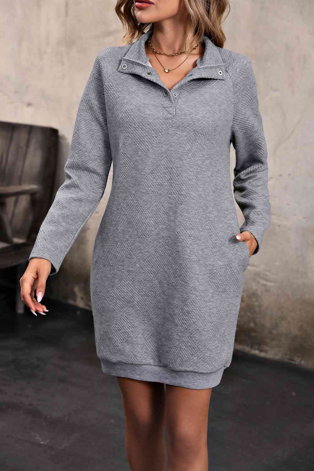 Collared Neck Snap Front Mini Dress - Trendsi - Flyclothing LLC