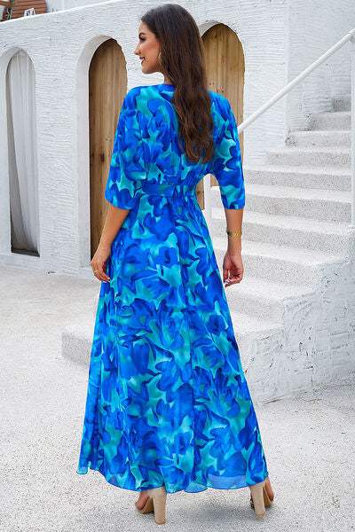 Printed Tied Half Sleeve Slit Dress - Trendsi - Flyclothing LLC