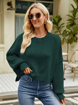 Round Neck Lantern Sleeve Sweater - Trendsi - Flyclothing LLC