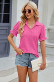Eyelet Johnny Collar Short Sleeve Blouse - Trendsi - Flyclothing LLC