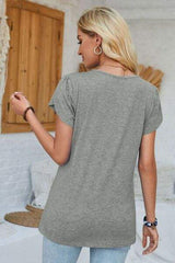 V-Neck Petal Sleeve T-Shirt - Trendsi - Flyclothing LLC