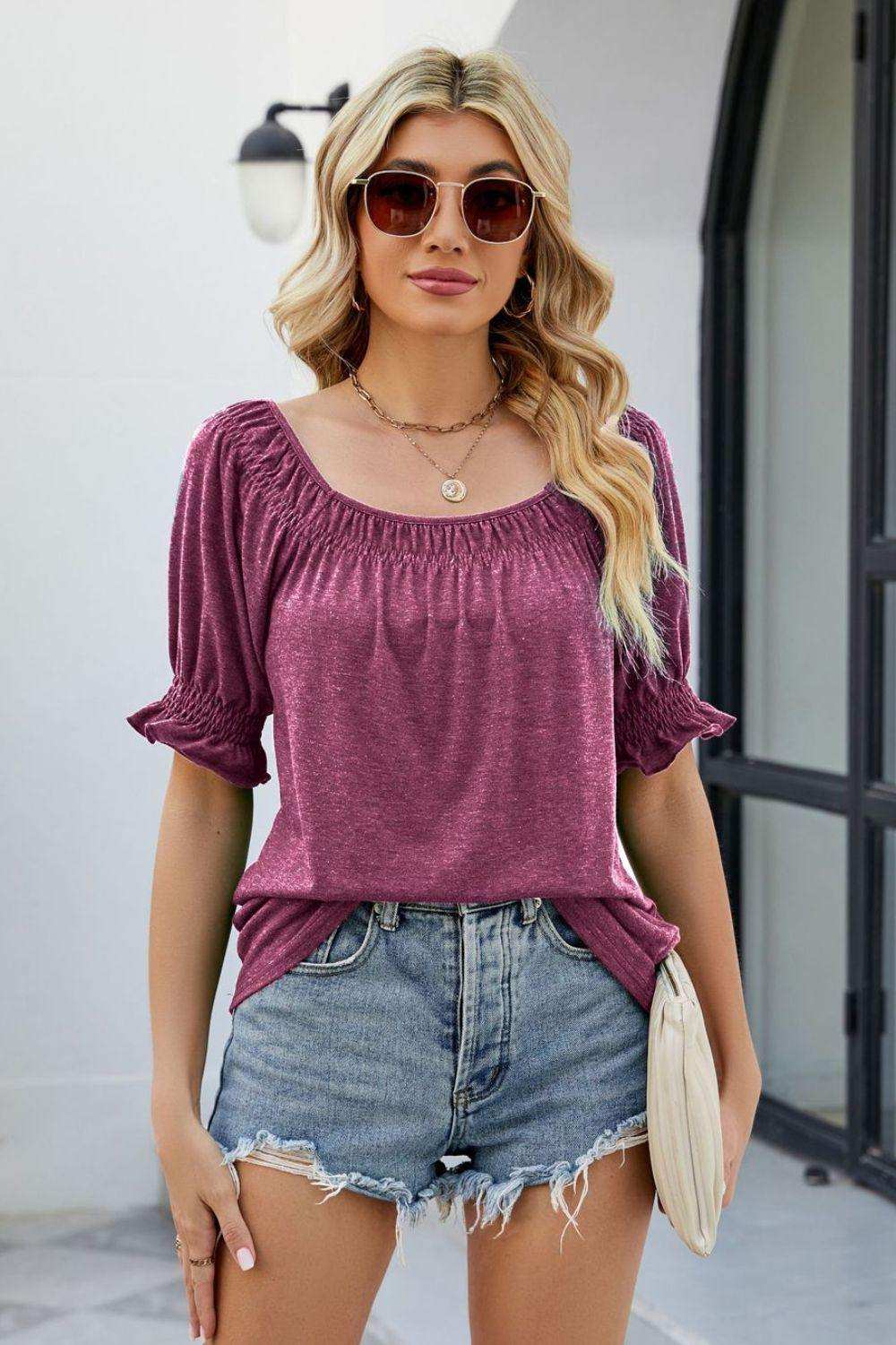 Short Flounce Sleeve Top - Trendsi - Flyclothing LLC
