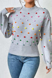 Pom-Pom Trim Mock Neck Long Sleeve Pullover Sweater - Trendsi - Flyclothing LLC