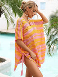 Tassel Openwork Striped V-Neck Cover Up - Trendsi - Flyclothing LLC
