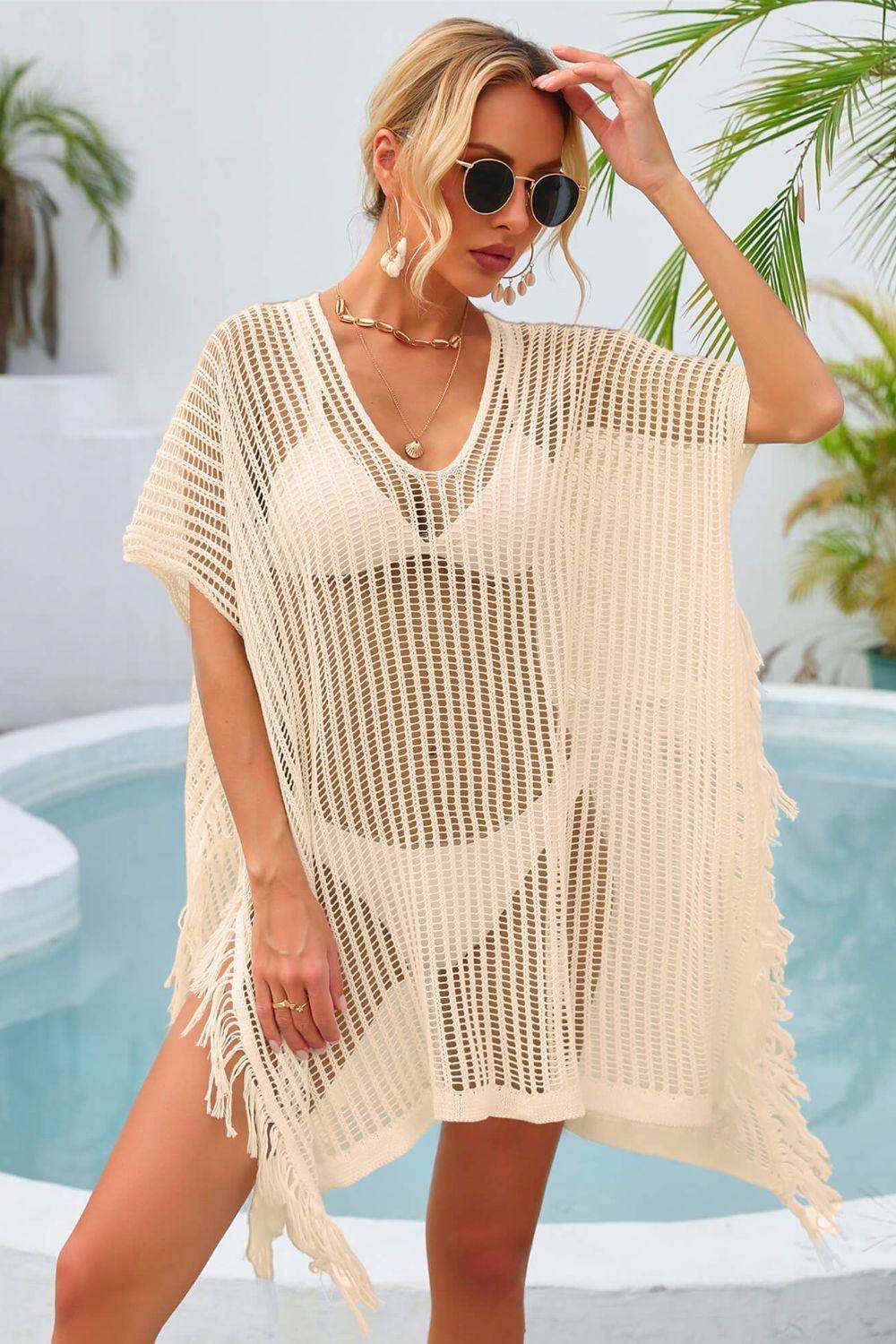 Fringe Trim Openwork Cover Up - Trendsi - Flyclothing LLC