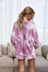Tie-Dye Dropped Shoulder Top and Shorts Lounge Set - Trendsi - Flyclothing LLC