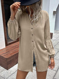 Notched Neck Balloon Sleeve Shirt - Trendsi - Flyclothing LLC