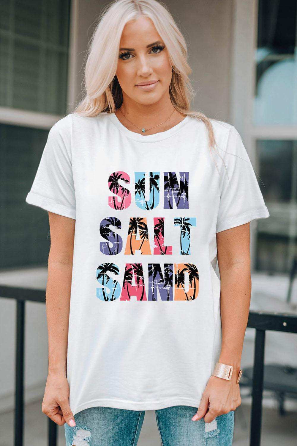 Letter Graphic Round Neck Tee - Trendsi - Flyclothing LLC