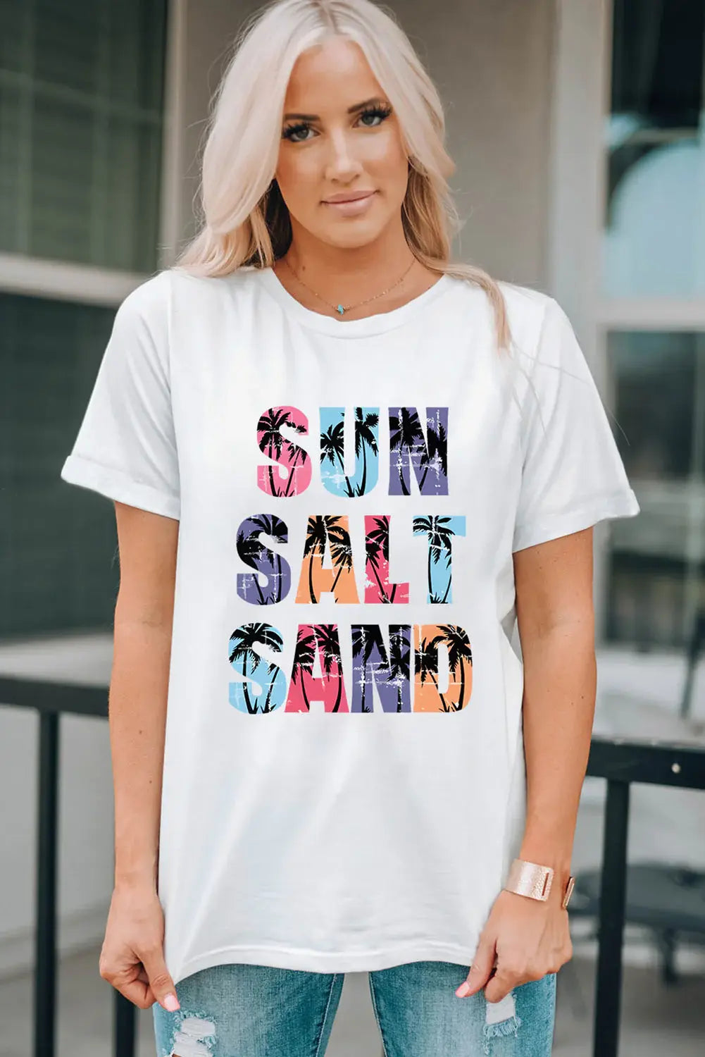 Letter Graphic Round Neck Tee - Trendsi - Flyclothing LLC