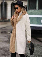 Contrast Dropped Shoulder Sherpa Coat - Trendsi