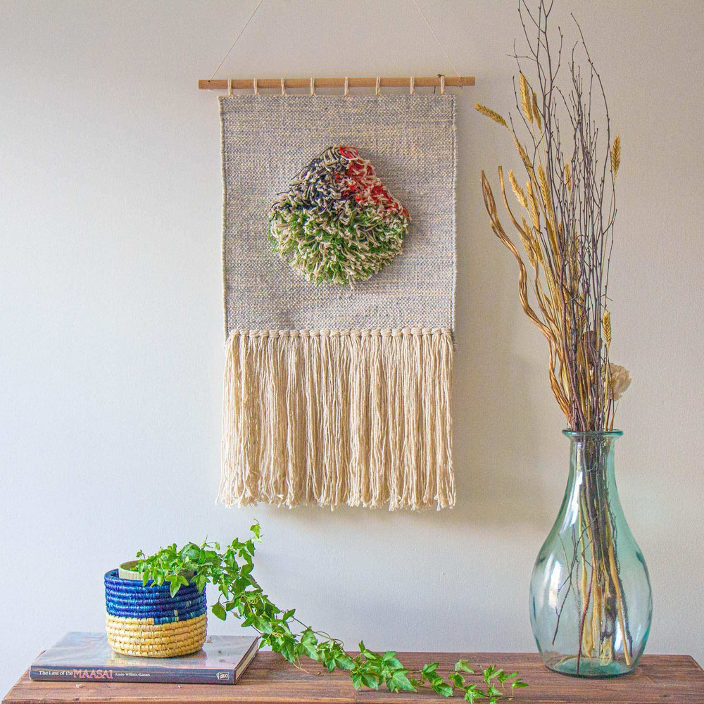 Handwoven Boho Wall Hanging, Neutral with Pop of Color - Asha Handicrafts - Flyclothing LLC
