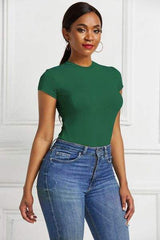 Round Neck Short Sleeve Bodysuit - Trendsi - Flyclothing LLC