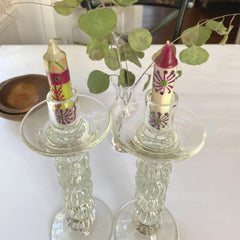 Hand-Painted 4" Dinner or Shabbat Candles, Set of 4 (Kileo Design) - Nobunto