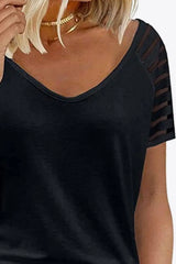 V-Neck Raglan Sleeve Tee - Trendsi - Flyclothing LLC