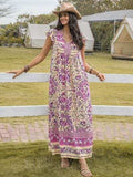 Ruffled Printed Tie Neck Cap Sleeve Dress - Trendsi - Flyclothing LLC