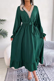 Contrast Belted Flounce Sleeve Dress - Trendsi