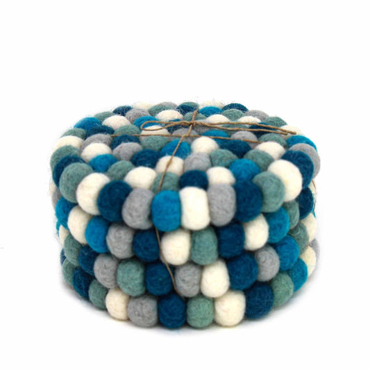 Ice Blue Felt Ball Coasters, Set of 4 - Global Groove Direct