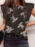 Ruffled Animal Print Round Neck Blouse - Trendsi - Flyclothing LLC