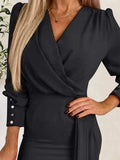 Surplice Lantern Sleeve Mini Dress - Trendsi - Flyclothing LLC