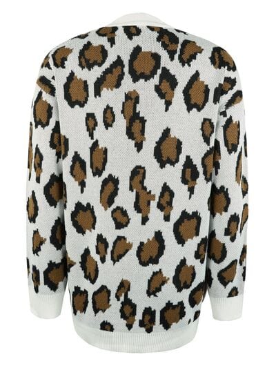 Leopard Open Front Dropped Shoulder Cardigan - Trendsi
